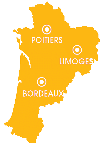 La région Nouvelle-Aquitaine, en jaune.